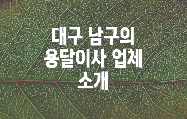 대구 남구의 용달이사 업체 소개